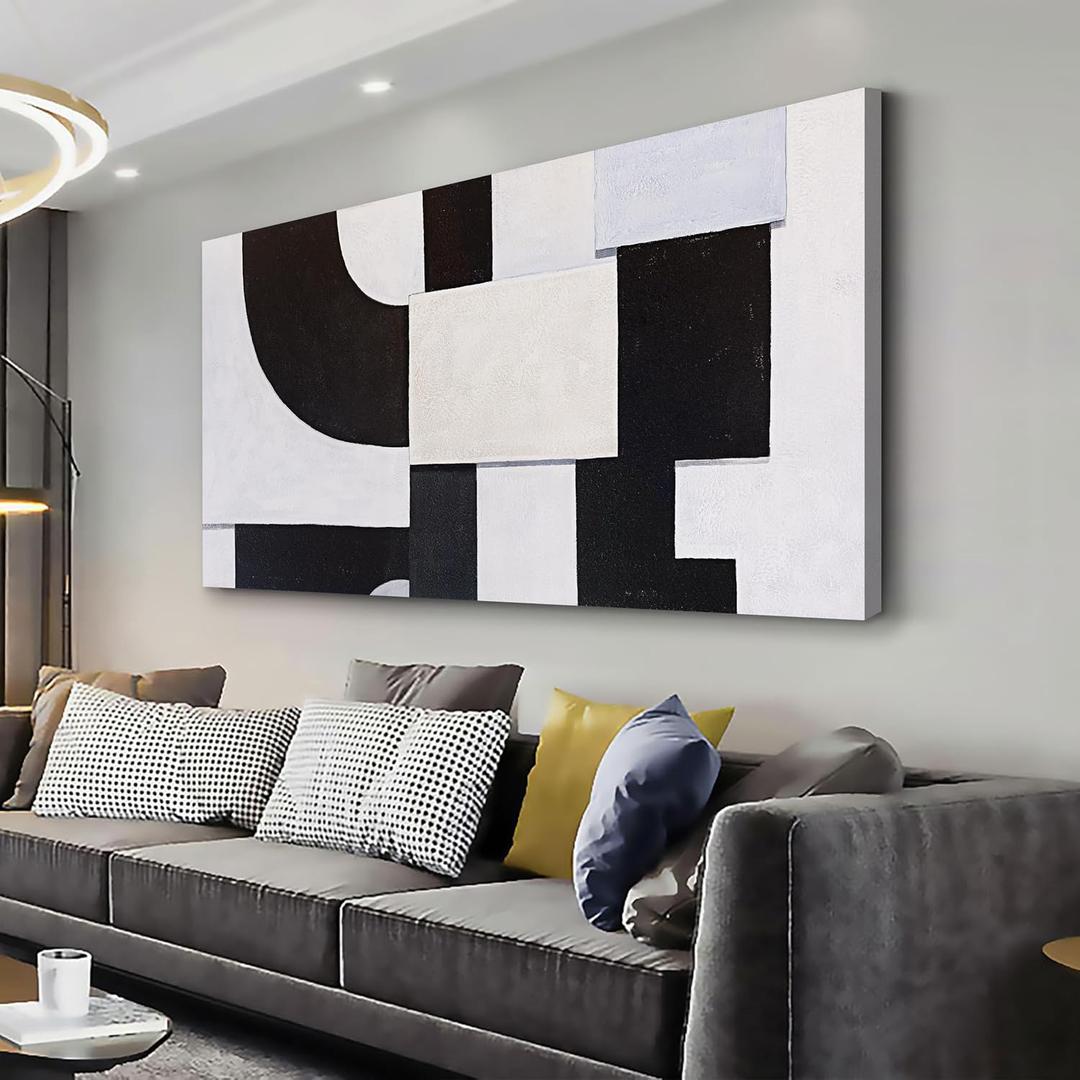 AERART Abstract Canvas Wall Art Maximalist Decor Black White and Grey Irregular Shape Home Decor Abstract Artwork Wall Decor Artwork for Bedroom Living Room Decoration Home Kitchen Office 24" X 48"