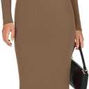 ANRABESS Women Long Sleeve Sweater Dress Crewneck Bodycon Stretch Slim Fit Ribbed Knit Midi Dresses 2025 Fall Trendy Outfits Brown Medium (Brown, M)