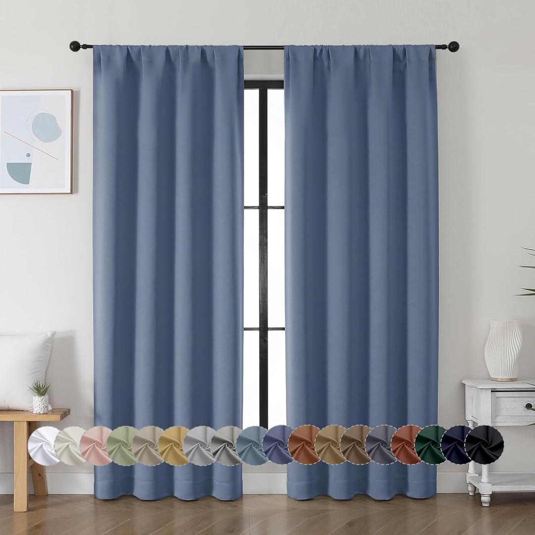 Simplebrand Ava Denim Blue Blackout Curtains for Bedroom, 72 Inch Length, 2 Panels, Privacy Thermal Insulated Rod Pocket Curtains for Patio, French Door, W40 x L72 Inch