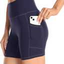 YUNOGA Womens High Waist Biker Shorts with Pockets 6"/8" Yoga Shorts Gym Workout Running Spandex Shorts (Navy)