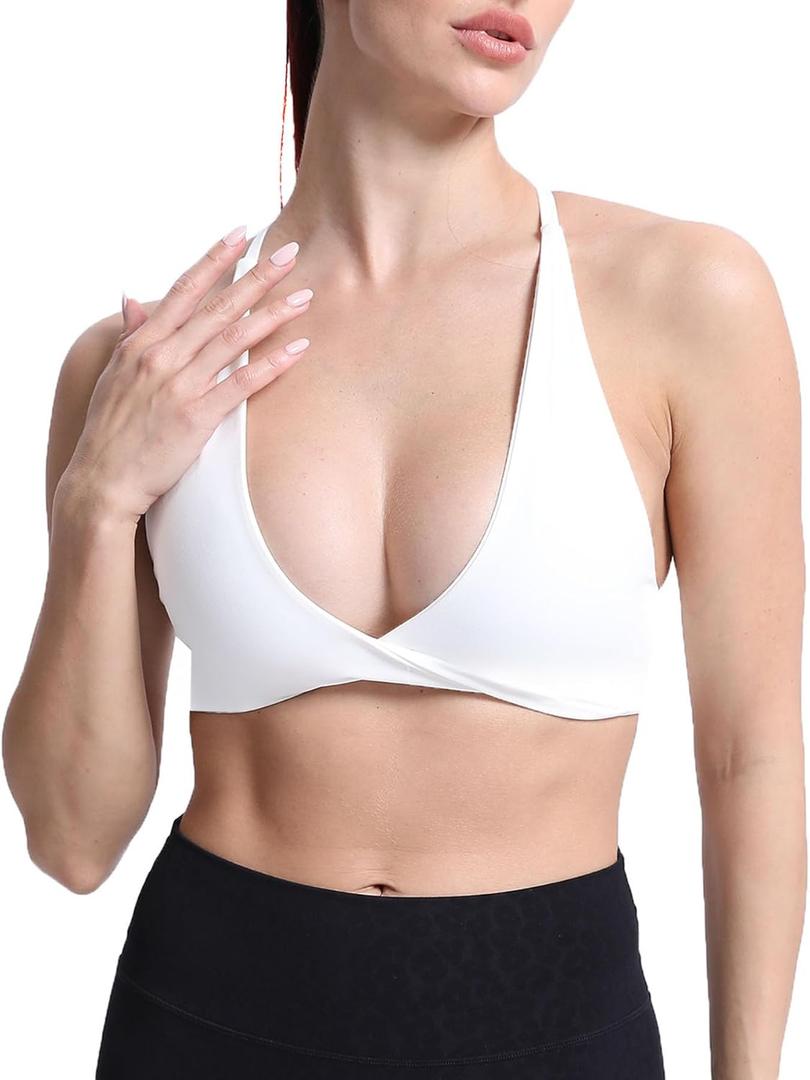 Aoxjox Women's Workout Sports Bras Fitness Backless Padded Sienna Low Impact Bra Yoga Crop Tank Top (White, X-Small)
