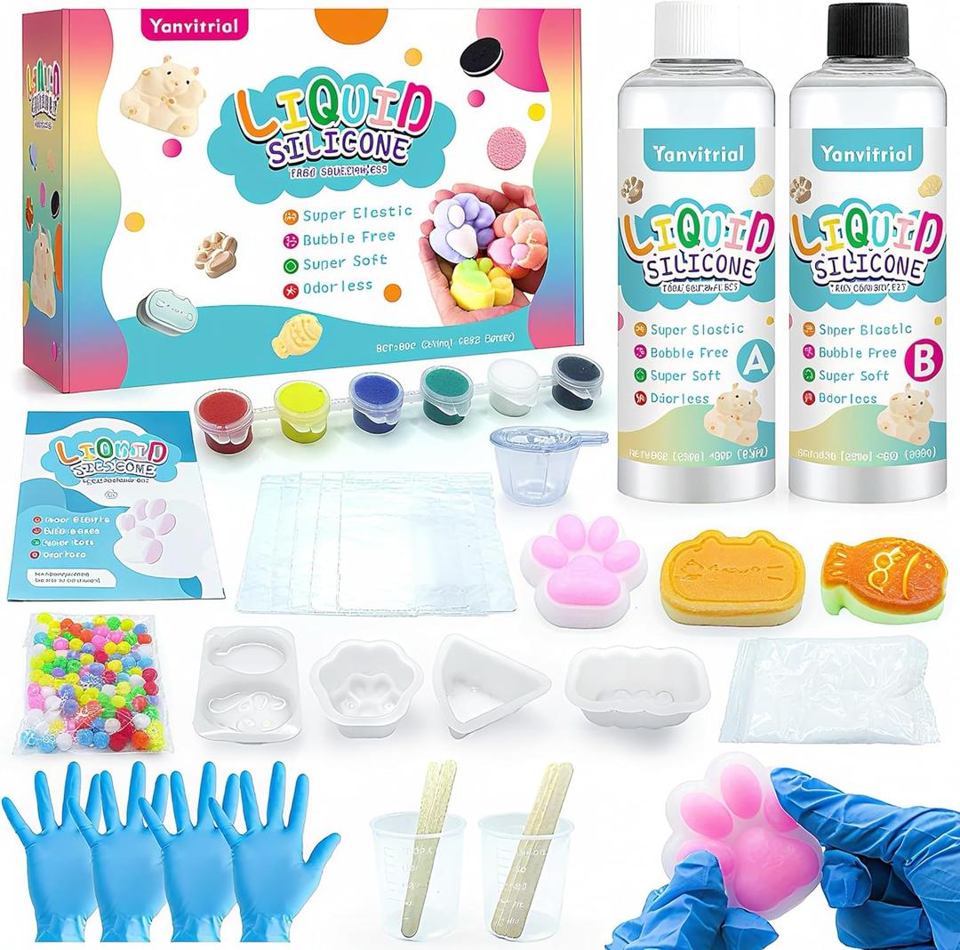 Taba Squishy Kit - 18OZ Rubber Squishys Kit with Guided, Make Your Own Squishies Kit - FuFu Squishy Kit with Mold, Flocking Powder - Stress Relief Entertainment