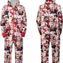Giggling Getup Matching Pajamas for Couples, Christmas Pajamas for Women and Men, Hooded Zipper Warm Jumpsuits, 1Pcs (Small, Red and Brown)