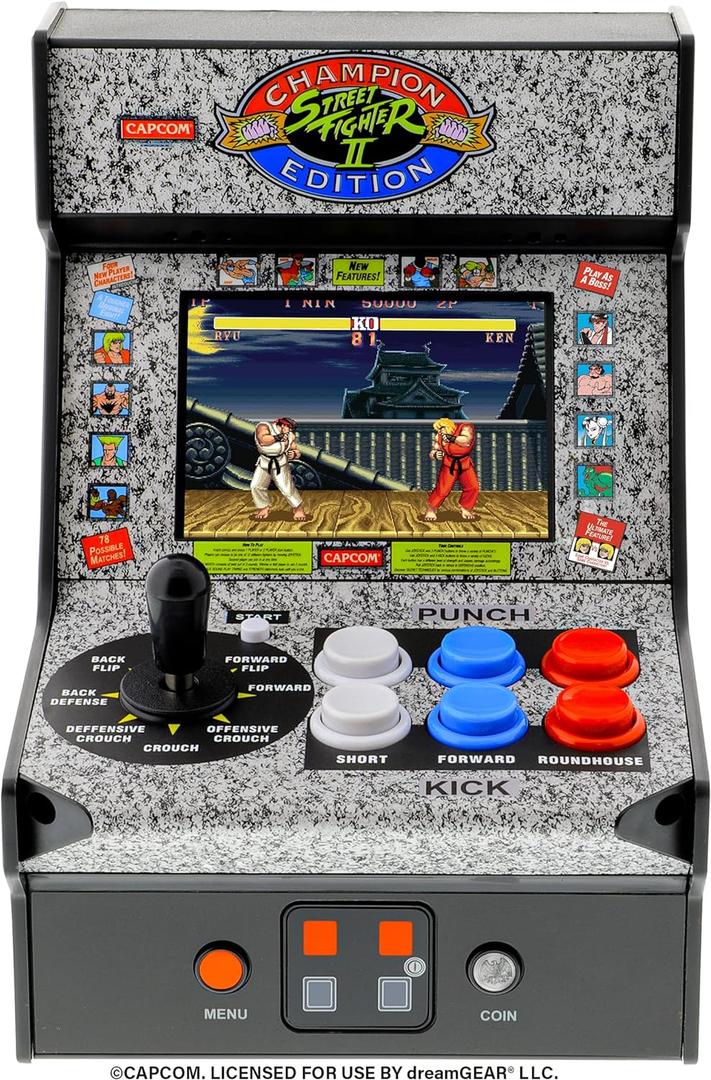 My Arcade Street Fighter 2 Champion Edition Micro Player-Fully Playable, Includes CO/VS Link for Multiplayer Action, 7.5 Inch Collectible, Full Color Display, Battery or Micro USB Powered