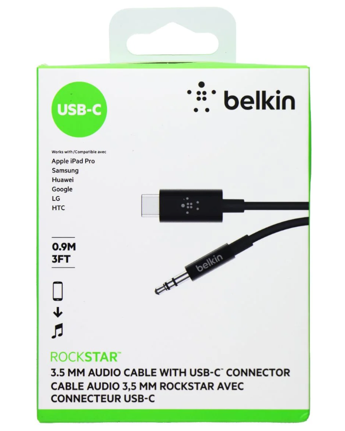 Belkin Rockstar 3FT USB-C To (3.5mm) Aux Cable - Black