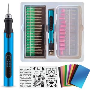 USB Engraving Pen with 47 bits,10Metal Business Card Blanks,Electric Engraver Machine Cordless Engraving Tools Engraved Jewelry Metal Resin Plastic Stone (blue)