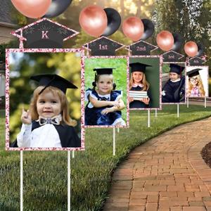 13 Pcs Glitter K-12 Graduation Photo Yard Signs with Stakes, Class of 2026 Outdoor Graduation Decoration Party Decor, Supports Photos up to 8 X10, Kindergarten Through Senior School Grade(Rose Gold)