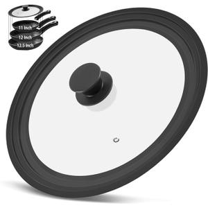 Universal Lid for Pots, Pans and Skillets, Tempered Glass Lid fit 11", 12", 12.5" Skillets, Pots, Frying Pans, Cast Iron, Crock Pot and Other Glass Covers Replacement