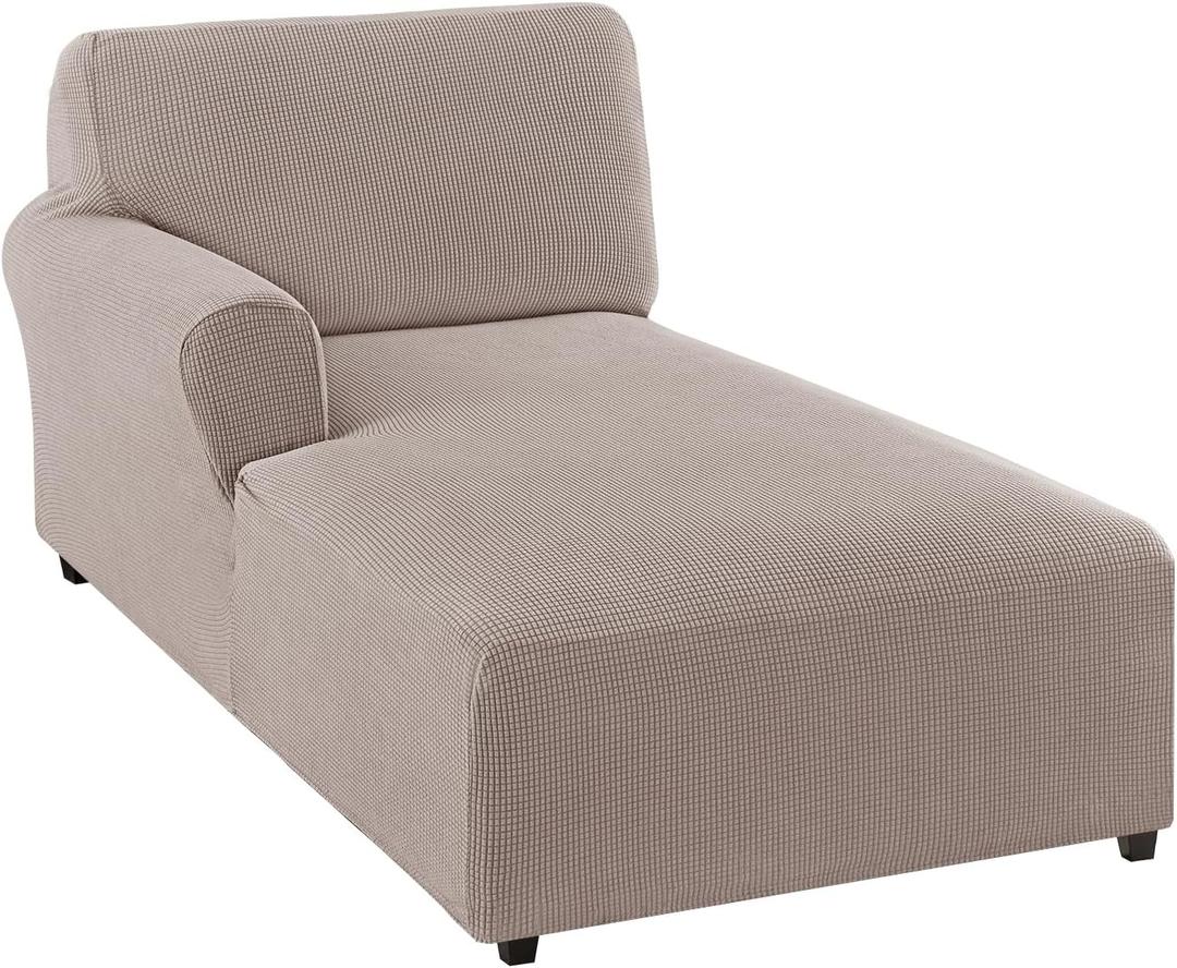 FantasDecor Left Chaise Lounge Cover Stretch Chair Lattice Slipcover with Armrests for Living Room Bedroom Left Arm Soft Jacquard Fabric Machine Washable, Sand,Left Chaise