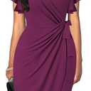 Oten Womens Deep V Neck Ruffle Sleeve Sheath Casual Cocktail Party Work Faux Wrap Dress, X-Large