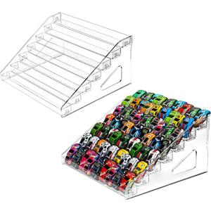 2-Pack Clear 7 - Tier Acrylic Toy Car Display Shelf for Hot Wheels Holds 120+ 1:64 Scale Toy Cars, Desktop, or Freestanding Organizer for Collectors