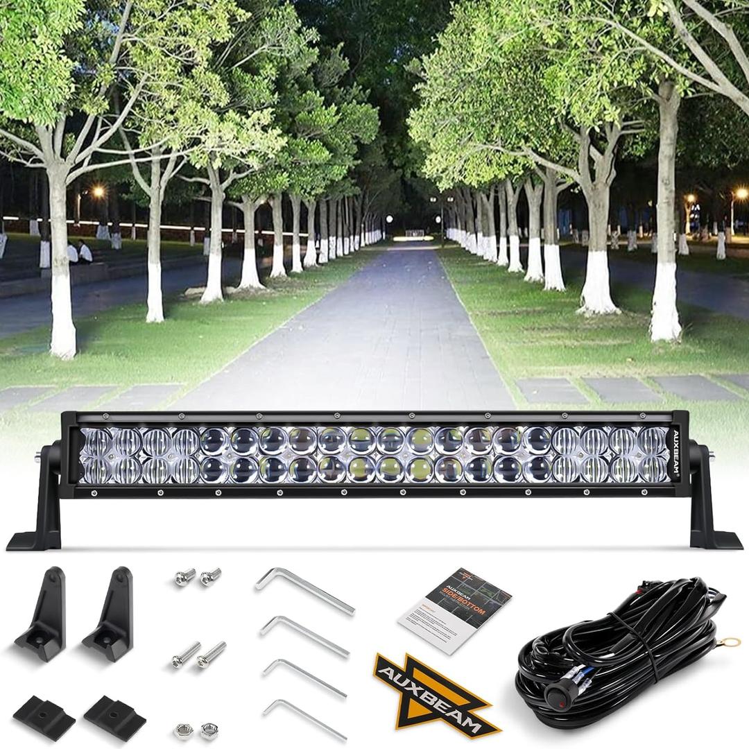 Auxbeam 22 Inch LED Light Bar 120W, 12000 Lumens Waterproof Off Road Work Light Driving Lights, 5D Lens Double Row Spot Flood Combo Fog Light with Wiring Harness for Truck Pickup Jeep SUV ATV UTV