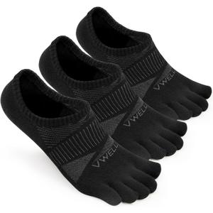 VWELL No Show Toe Socks for Men Women COOLMAX Five Finger Socks Athletic Running Ankle Low Cut 5 Toe Socks (3Pairs) (Black)