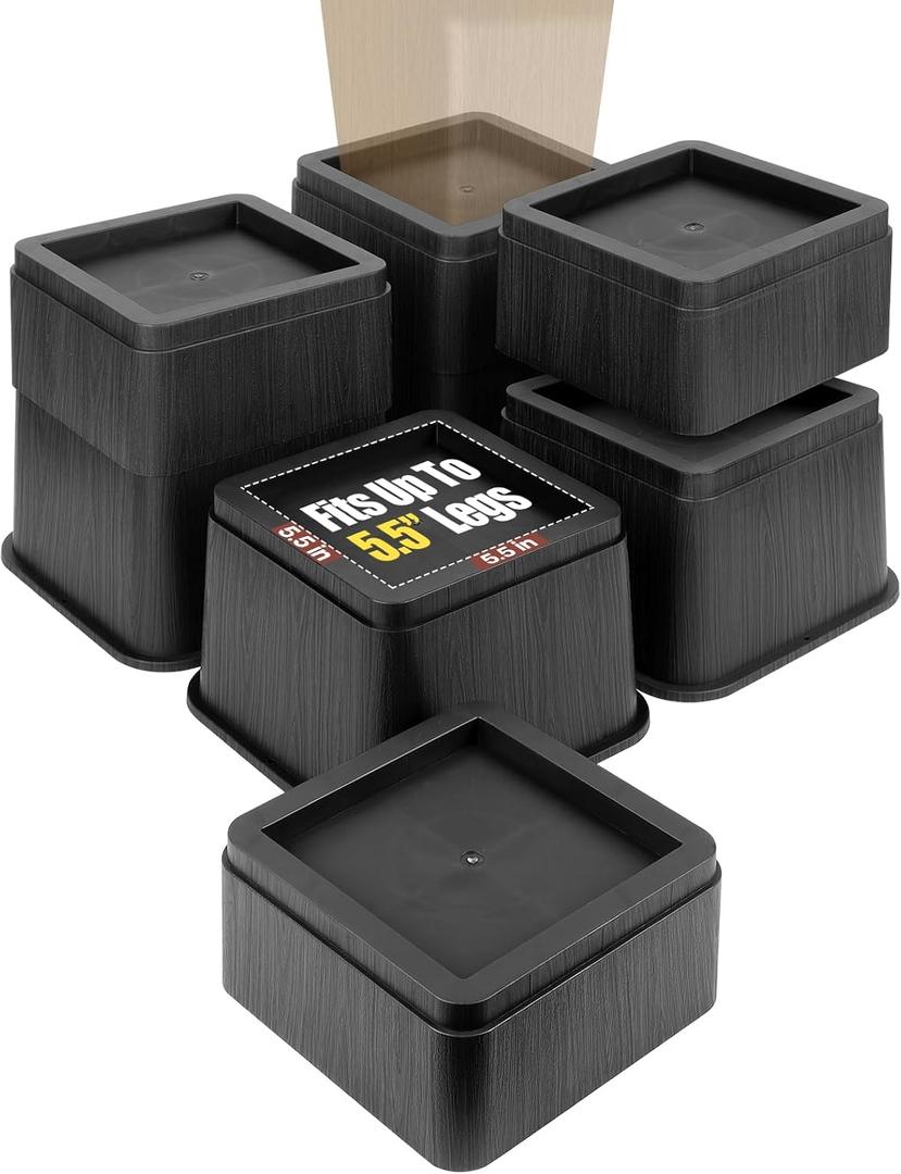 8 inch Bed Risers Adjustable Furniture Risers - Heavy Duty Non-Slip Lift Supports for Beds/Couches/Sofas, Durable Square Design with Creates Storage Space (4 Pack Black, Huge5.5 8 inch)