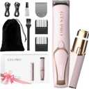 Bikini Trimmer for Women Electric Razor 2 Pack Dual Head Body & Facial Hair Remover -Waterproof USB Rechargeable with Replacement Ceramic Blades, Travel Pouch & Packaging Box(Pink)