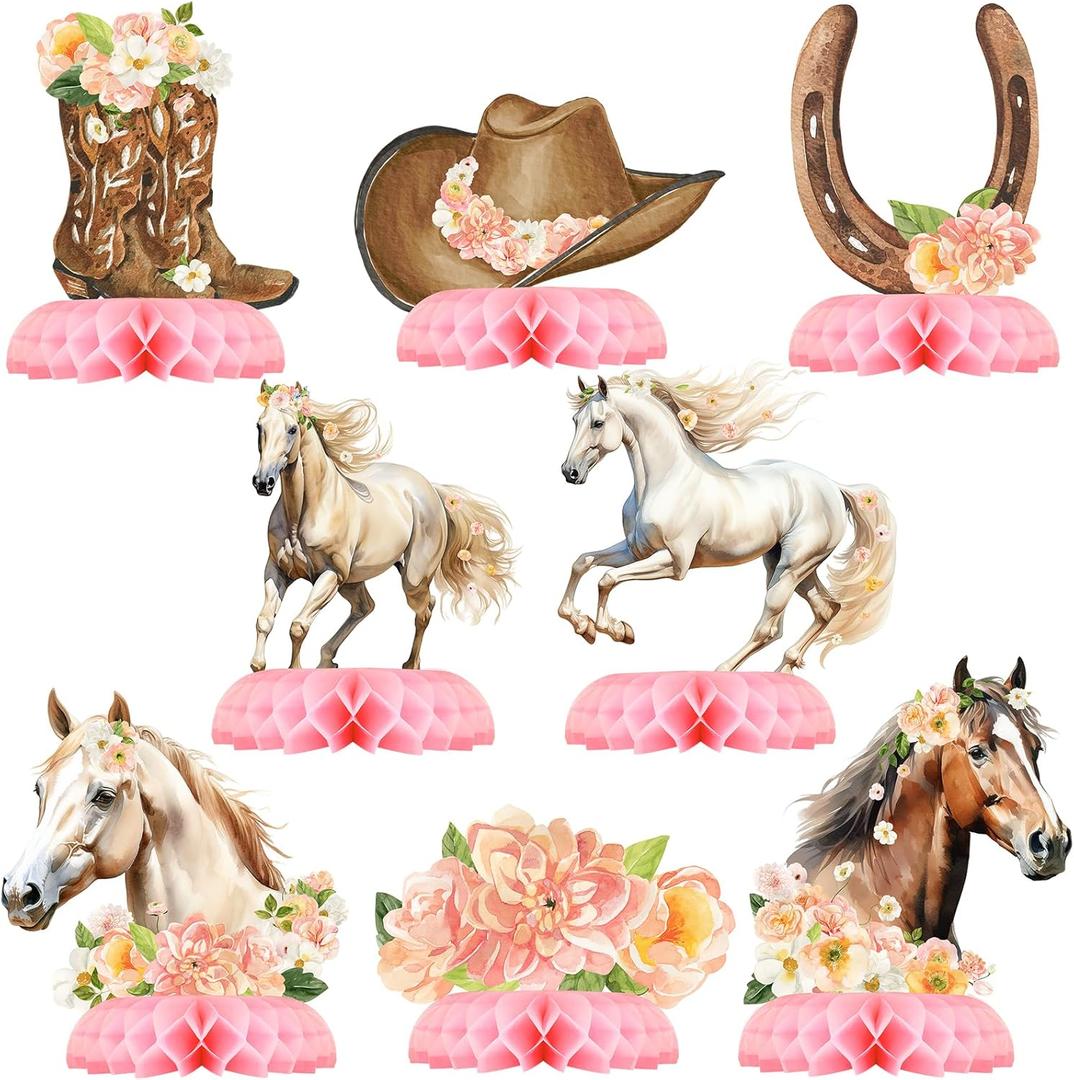 Girl Horse Party Centerpiece Set - Horse Honeycomb Girl Birthday Decorations and Horse Table Toppers for Kids' Horse-Themed Birthday and Baby Shower Table Decor