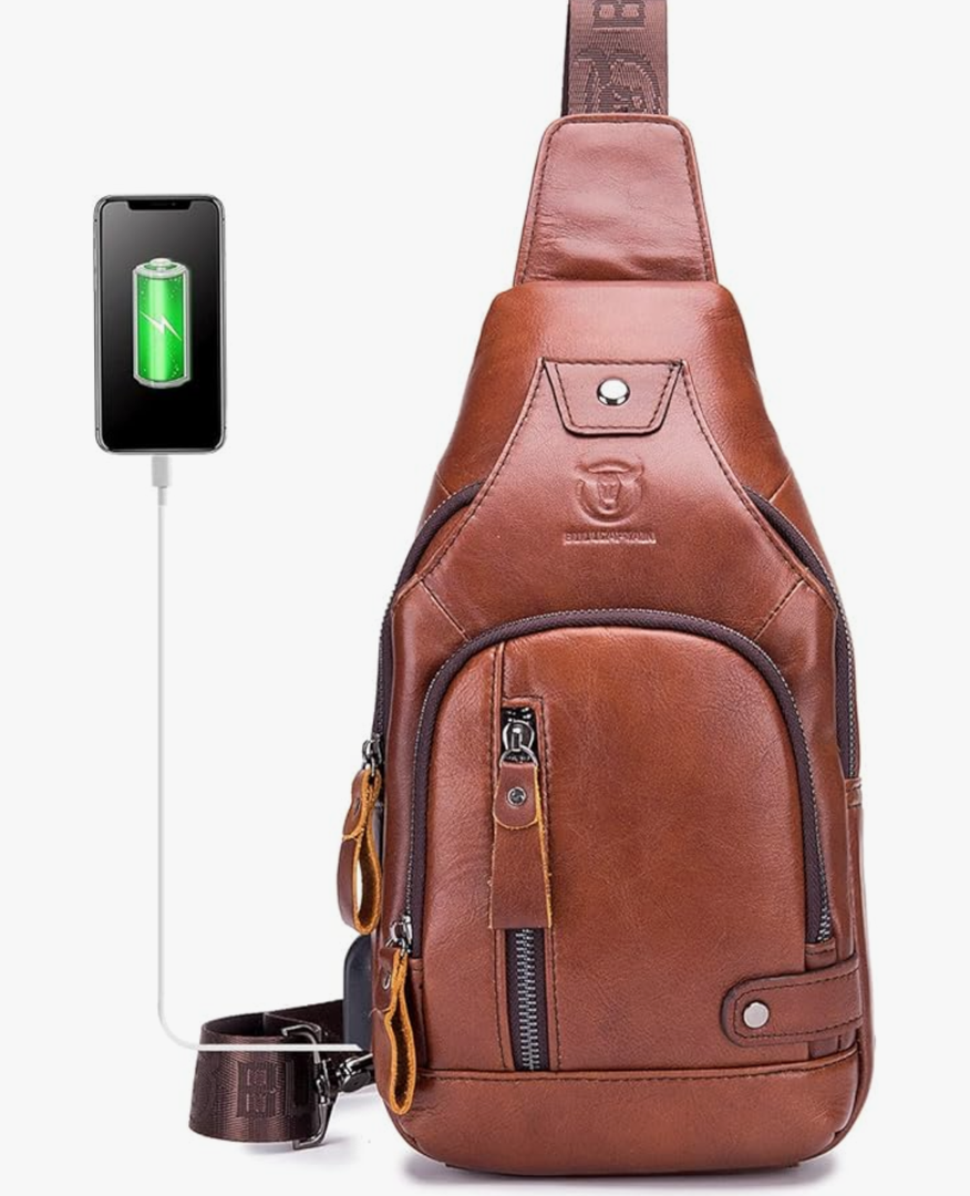 LUKZIJAES Genuine Leather Sling Bag for Men