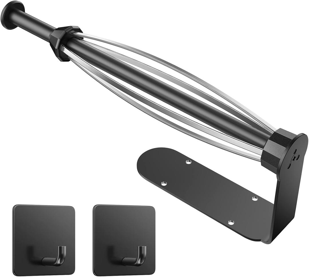 Paper Towel Holder Under Cabinet, Single Hand Operable Wall Mount with Damping Effect, Self-Adhesive or Drilled Paper Roll Holders for Kitchen, Bathroom, RV(2 Towel Robe Hooks) (Black)