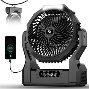 XZK 24000mAh Rechargeable Camping Fan, 64H Runtime Battery Powered Portable Travel Fan with LED Light, Tent Fans for Indoor,Outdoor,Fishing,Jobsite & Hurricane Emergency,Gifts for Men Dad Him,Black