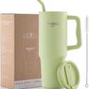 40 oz Insulated Water Bottle with Handle, Reusable Double Wall Stainless Steel Cup with Lid and Straw, BPA Free Water Cup with Straw for Adults, Teal Green Tumbler