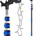 Ladderless Telescopic Poles for Hanging Christmas Lights, 3.8-12 FT Long Extension Pole with Utility Hook, Outdoor String Light Installation Tool, Extend a Reach Rod Kit