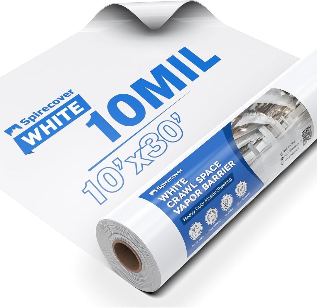 White 10 Mil Plastic Sheeting, 10x30', Crawlspace Vapor Barrier