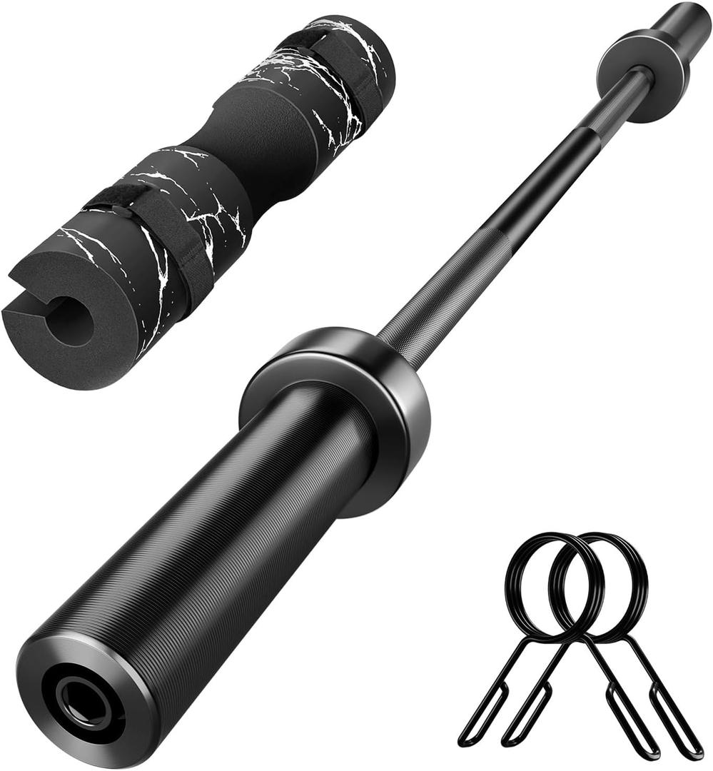 TEEMOO 4.85FT Home Gym Barbell Bar, Barbell Bar with 2 Spring Collars