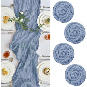 IVAPUPU 4 Pcs Cheesecloth Table Runner - 10ft Dusty Blue Spring Boho Gauze Cheese Cloth Table Runners for Baby Shower Decoration Wedding Party Garden Farmhouse