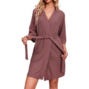 Ekouaer Robes for Women Waffle Knit Bathrobe Soft Lightweight Knee Length Loungewear (Gray Purple, 2XL)
