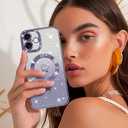 NITITOP Compatible with iPhone 16 Plus Case Cute Clear Glitter [Compatible for MagSafe] Plating Heart Sparkle Bling Magnetic Girl Women Electroplated Frame Camera Protection Back Cover - Purple