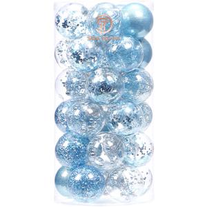 Sea Team Shatterproof Clear Plastic Christmas Ball Ornaments Decorative Xmas Balls Baubles Set with Stuffed Delicate Decorations (60mm/2.36 inch 30-Pack, Babyblue)