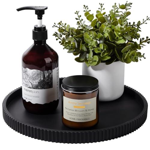 Silicone Bathroom Tray Round Kitchen Counter Organizer Decorative Vanity Accessories Coffee Table Decor for Perfume, Candle, Soap Dish, 12 Inch, Black