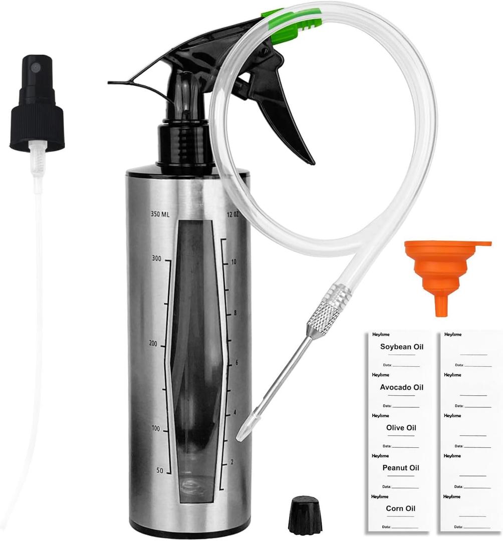 BBQ Spray Bottle & Marinade Injector for Smoking, Upgrade 3 in 1 Food Grade Spritzer Bottle for Smoker(Adding Oil Mist Sprayer), 12oz/350ml