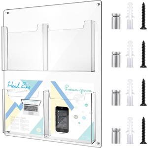 Yousoontic 4 Pocket Pamphlet Holder Wall Mount Acrylic Brochure Holder Plastic Trifold Multi Slot Flyer Rack Clear Literature Rack Magazine Literature Display Wall Hanging Organizer for Office