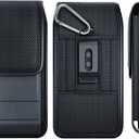 Belt Holder for iPhone 17 17 Pro 16 16e 16Pro 15 14 13 12 11 Xs XR  Vertical Rugged Nylon Cell Phone Holster Case with Clip for Men (Fits Otterbox Commuter Case) Black
