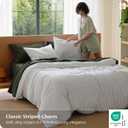 Bedsure Striped Duvet Cover Queen, 100% Washed Cotton Duvet Cover LinenLike, PureWoven with Reversible YarnDyed Design & DoubleStitch Craft, 3-Piece with Zipper Closure, Stripes White, 90"x90"