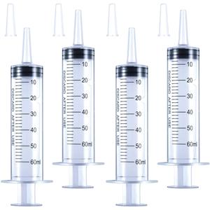 4 Pack 60mL Large Syringe for Liquid with Tip Cap, Plastic Liquid Syringes Individually Sterile Sealed