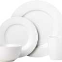 Amazon Basics 16-Piece Porcelain Dinnerware Set, Microwave and Dishwasher Safe, Service for 4, Plates, Bowls and Mugs, White