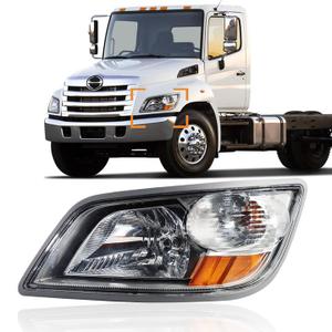 Hpdmauto Headlight fit for 2011+ Hino 238 258 268 338 Truck Left Driver Side Gray Housing Headlamp (Silver Painted) Halogen, Left