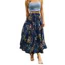 Abaadlw Maxi Skirts for Women with Pockets Long Midi Length Casual Skirt for Beach Party Holiday Blue Floral M
