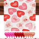 multiwins Valentines Day Table Runner and Placemat Set: 13"x48" Pink Ture Love Heart Table Runner with 4 Pcs 12"x18" Mats - Includes Love Balloon, 12 Heart Balloons, Stickers & Straws for Home Decor