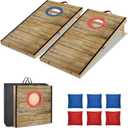 Portable Cornhole Board Set 2 ft x 1 ft Cornhole Set with 6 Bean Bags Foldable Cornhole Game for Kids and Adult Indoor or Outdoor Backyard Corn Hole Toss Games (Light-colored Wood)