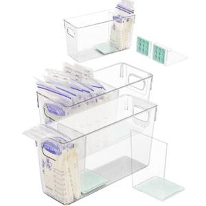 Breastmilk Storage Container with L Shaped Dividers to Flatten Standing Breast Milk Bags in Organizer Bins Save Refrigerator Space | 2 Containers with 4 Removable Separator Boards - Green