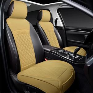 Front Car Seat Covers for Toyota,Leather Waterproof Seat Protector Custom Fit Toyota Tacoma Rav4 Corolla Camry Tundra Venza Corolla Cross,2 Pack,Beige