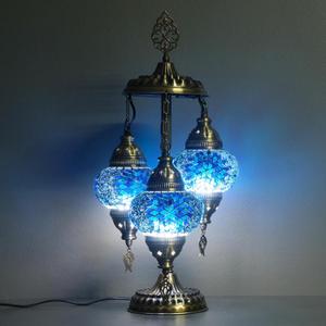 Turkish Lamp, 3 Globe Turkish Mosaic Table Lamp, Living Room and Office Decoration Lighting 5 inc Globe Total Dimesions 12 x 12 x 24 inch (Daisy Blue)