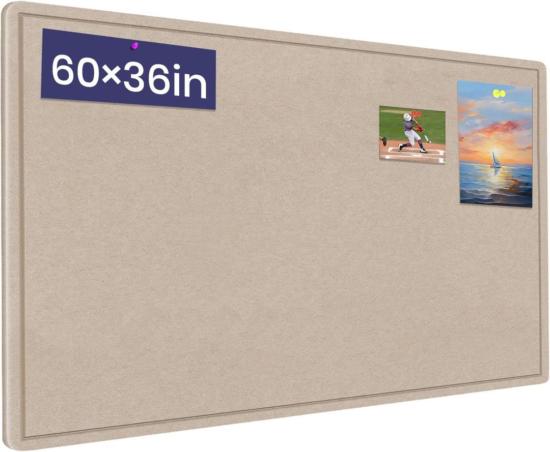Large Cork Bulletin Board - 60 X 36 Inches With 30 Pushpins, 5' x 3' Pin Board for Walls, Self-Adhesive Felt Vision Board, Foldable Photo Board (Beige Brown)