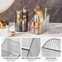 DASITON Large Capacity Makeup Brush Holder,3 Slot Makeup Brush Cup,Vintage striped Make Up Brush Holder,for Vanity Decor,Bathroom Countertops,Desk Storage Container,Cosmetic Display Cases