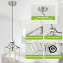 Brushed Nickel Lantern Pendant Light Fixture Pendant Lights for Kitchen Island with Clear Glass Shade, Adjustable Height Rods Pendant Lighting for Dining Room Kitchen Foyer Hallway, 6.69 inch