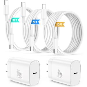 iPhone 17 16 Pro Max Charger Fast Charging USB C Charger Block, 30W USB-C Chargers with 3/6/10FT Type C Fast Charging Long Cable Cord for iPhone 17 16 15 Pro/Pro Max/Plus Series/iPad GalaxyS24 (White)