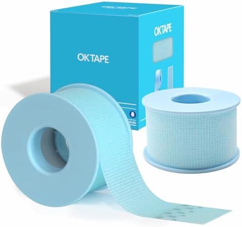 OK TAPE Silicone Medical Tape (2 Rolls) for Sensitive Skin,Waterproof Surgical Tape for Secures Dressings and Gauze,Pain-Free Removal Micropore Tape, First Aid Bandage Tape,1" x 5yd,Blue